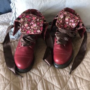Doc Martens Red Floral Combat Boots